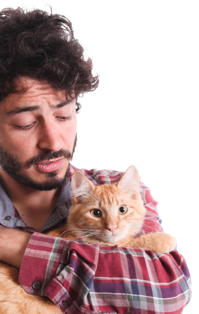 hombre con un gato naranja